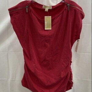 NWT Michael Kors Women's Haute Rose Hot Pink Zipper Shoulder Side Ruched Top XL